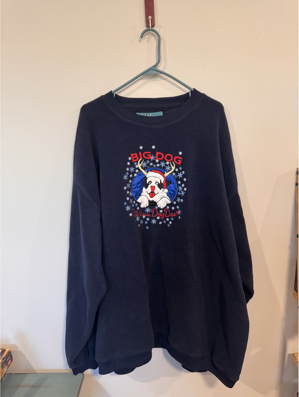 Vintage Big Dogs Christmas Sweatshirt Men's 3XL Navy Blue Embroidered Holiday